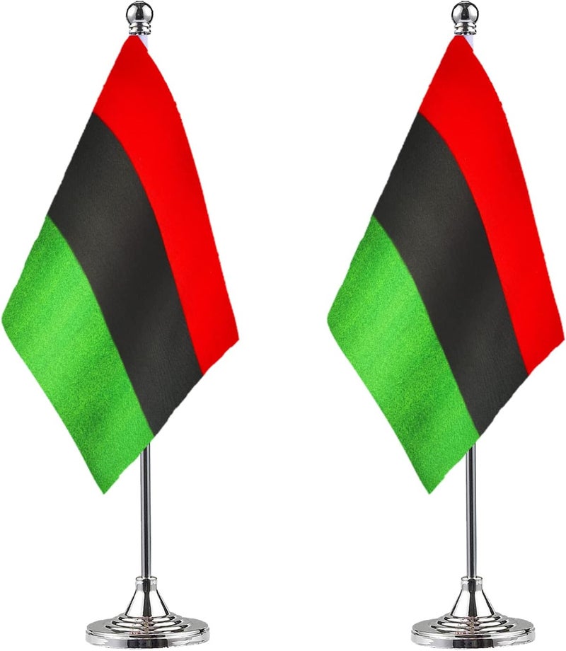 WXTWK 2 Pack Afro American Desk Flag Small Mini Pan-African Table Flags With Stand Base,Home Office Festival Events Celebration Decorations - Image 1